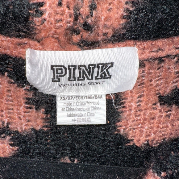 Women's PINK by Victoria's Secret Sweater XS Cheetah Hoodie Tan & Black Croppped - Picture 12 of 12